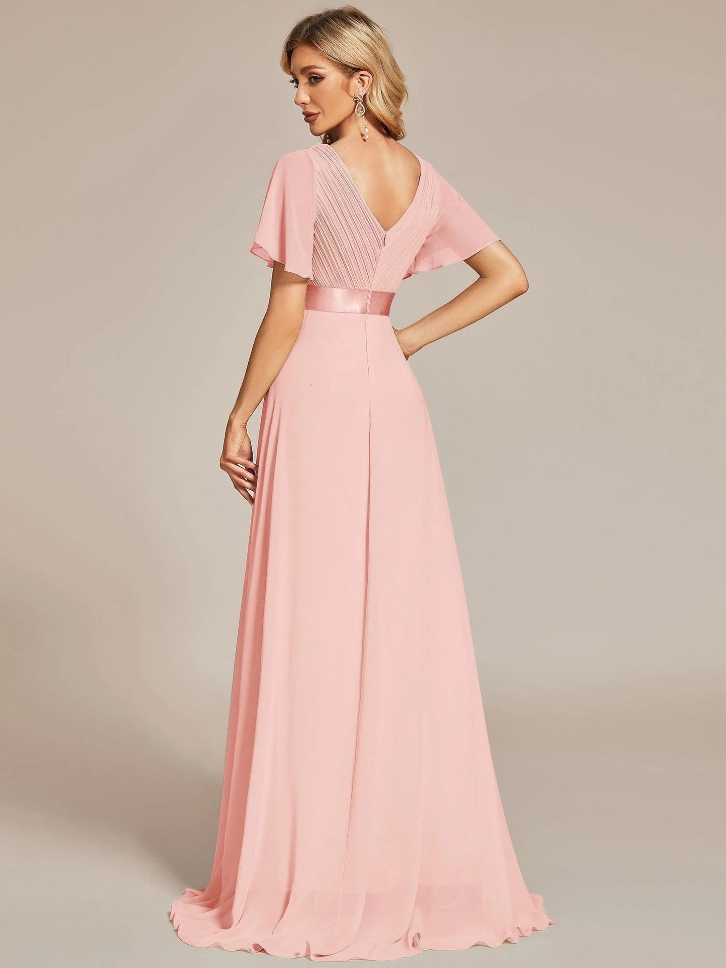 Monica - Vestido elegante y fluido en gasa de talle alto