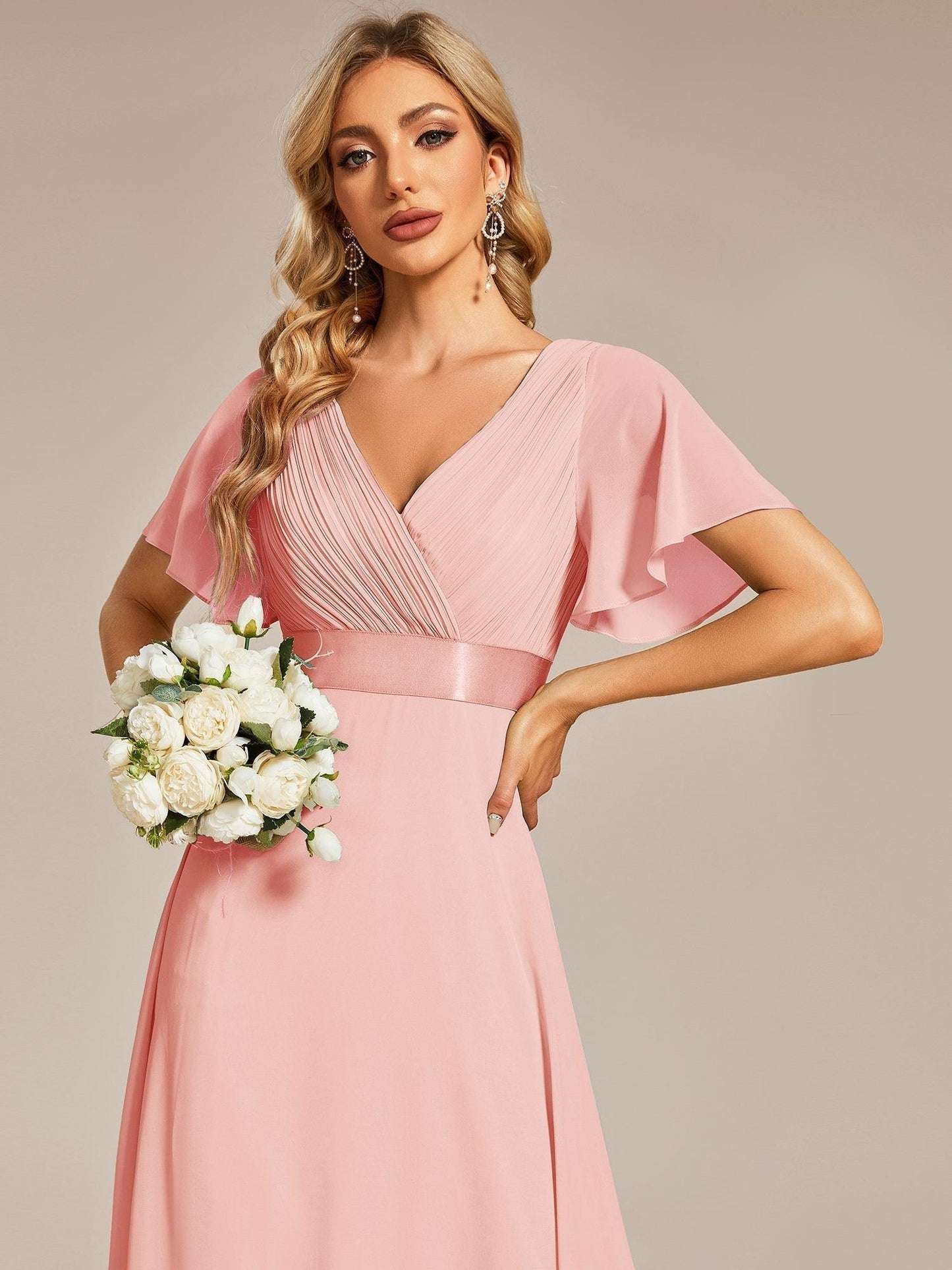 Monica - Vestido elegante y fluido en gasa de talle alto
