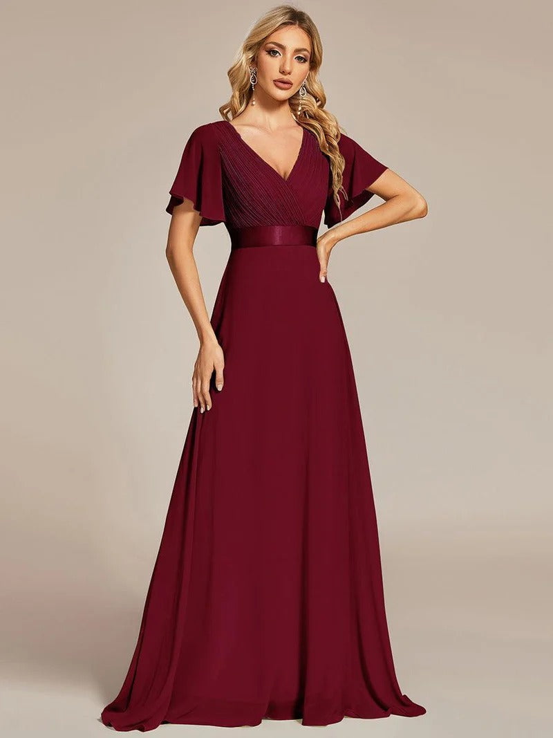 Monica - Vestido elegante y fluido en gasa de talle alto