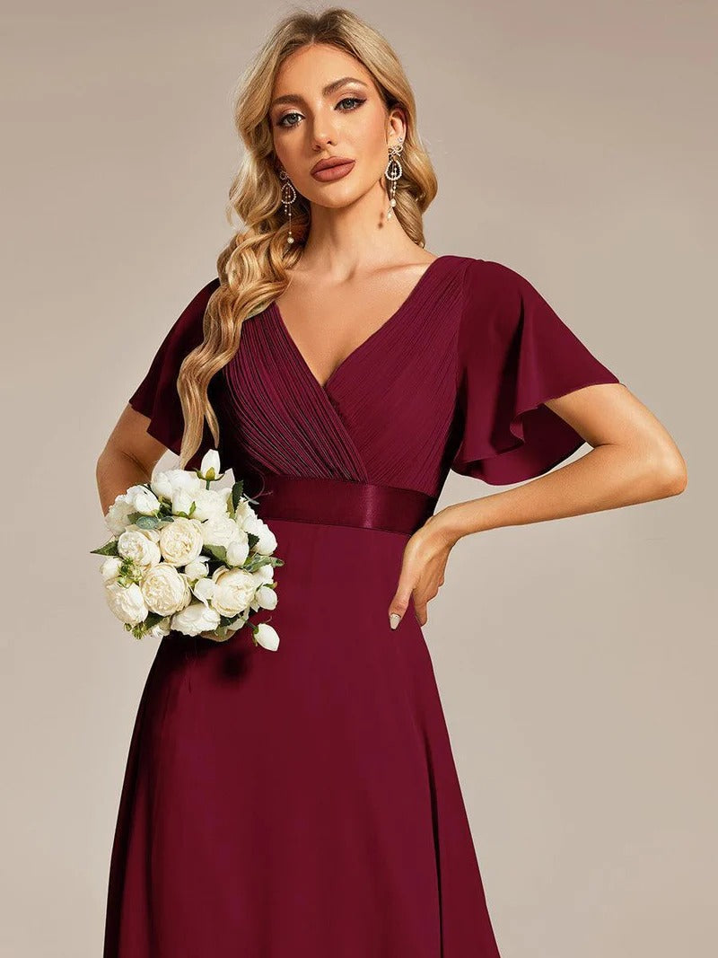 Monica - Vestido elegante y fluido en gasa de talle alto