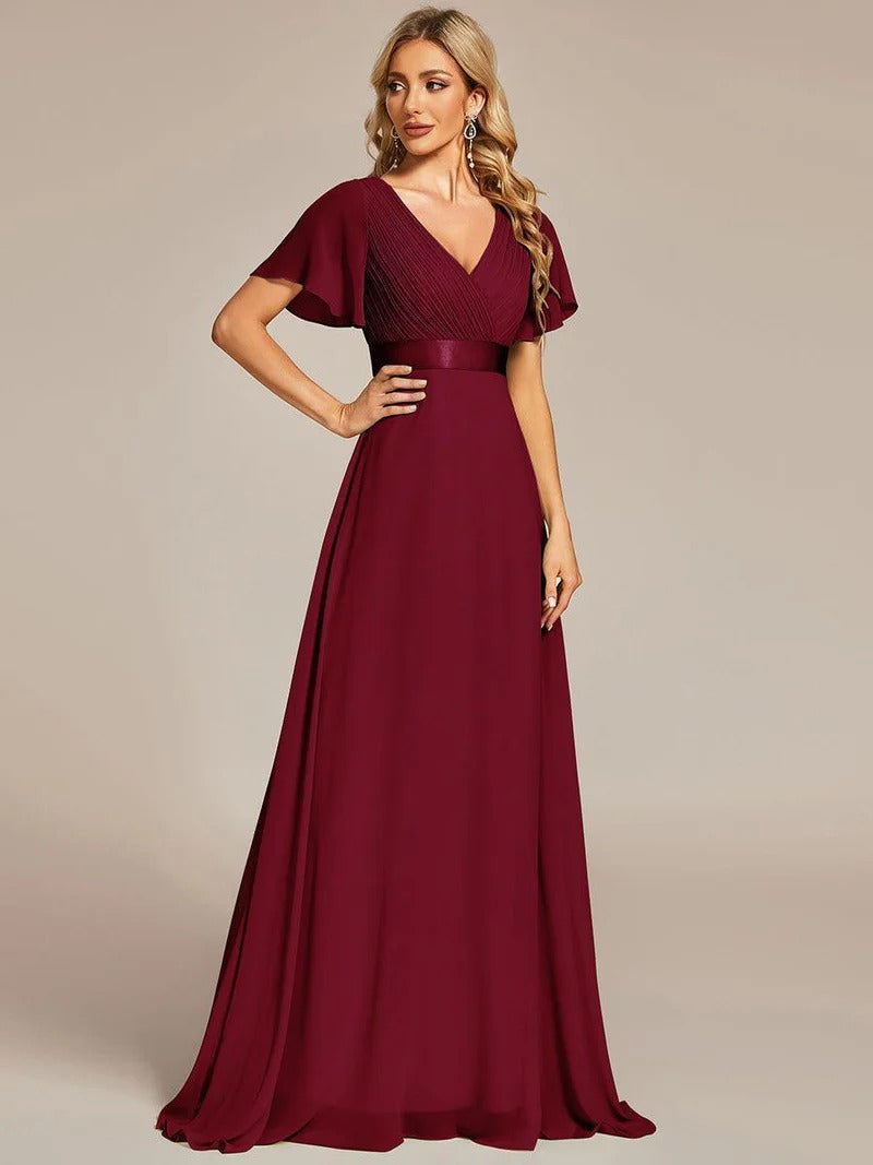 Monica - Vestido elegante y fluido en gasa de talle alto
