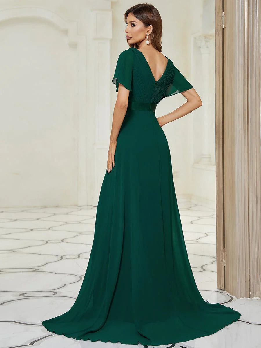 Monica - Vestido elegante y fluido en gasa de talle alto