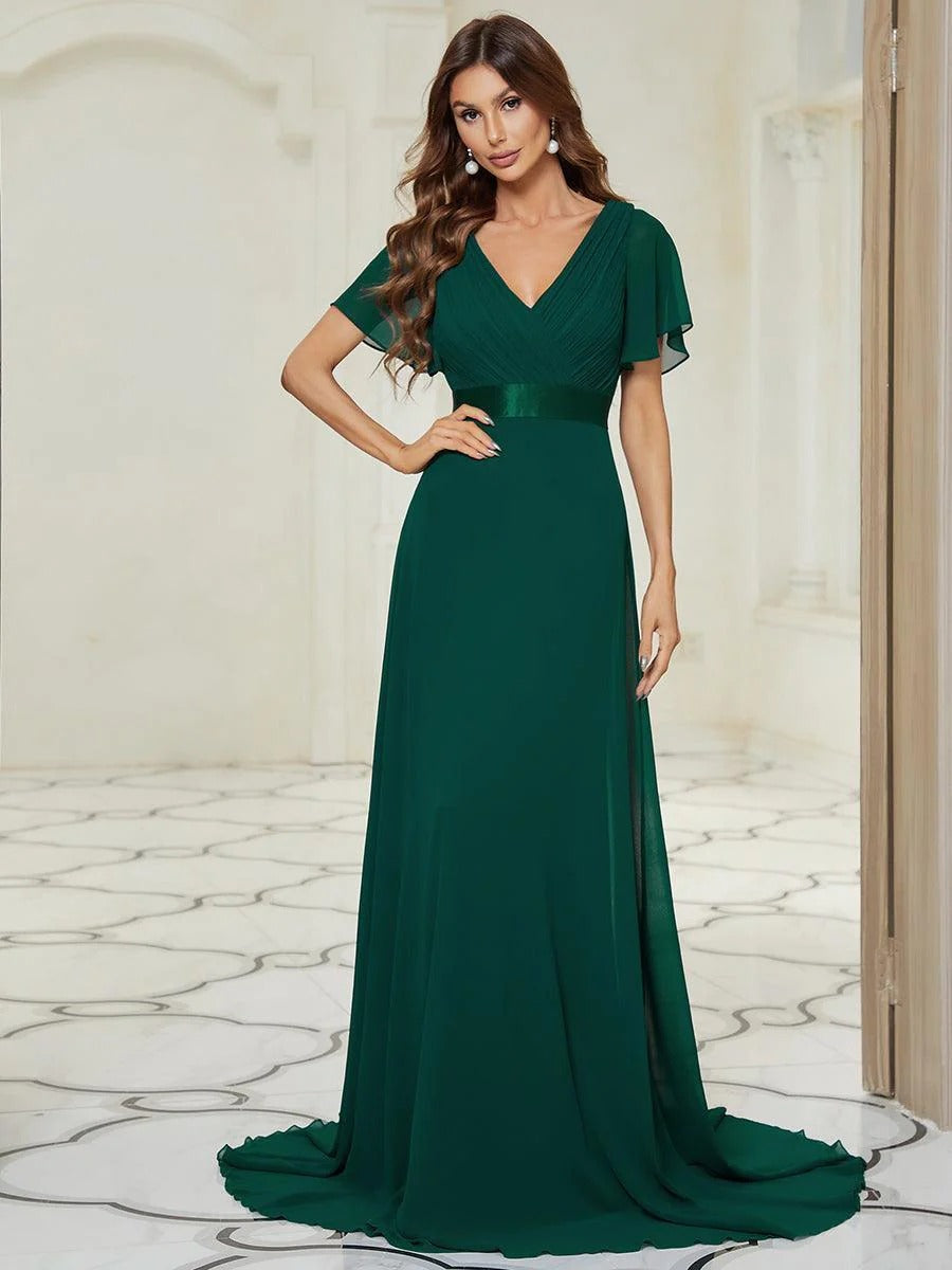 Monica - Vestido elegante y fluido en gasa de talle alto