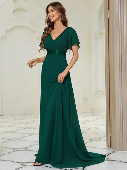 Monica - Vestido elegante y fluido en gasa de talle alto