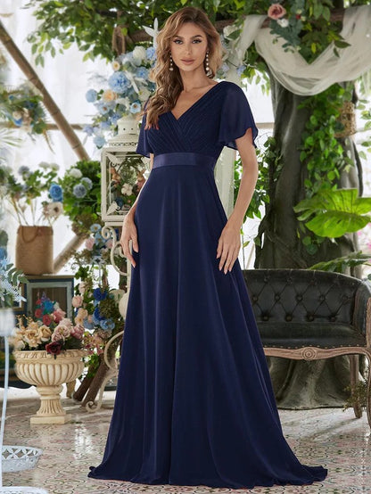 Monica - Vestido elegante y fluido en gasa de talle alto