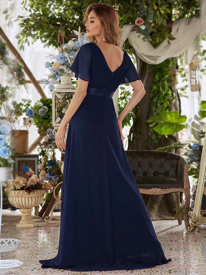 Monica - Vestido elegante y fluido en gasa de talle alto
