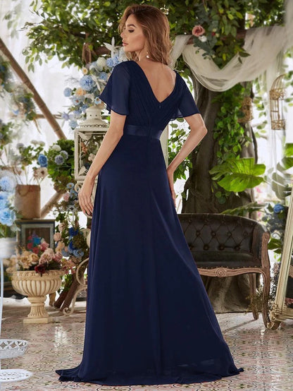 Monica - Vestido elegante y fluido en gasa de talle alto