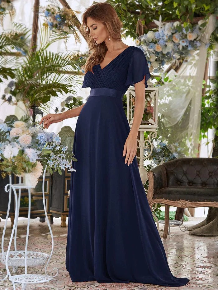 Monica - Vestido elegante y fluido en gasa de talle alto