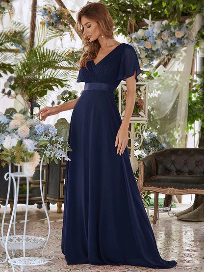 Monica - Vestido elegante y fluido en gasa de talle alto