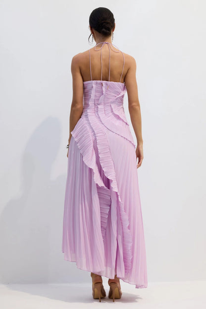 Nina - Vestido midi asimétrico plisado con cuello halter