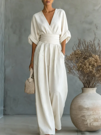 Marta - Elegante mono con escote en V y cintura alta