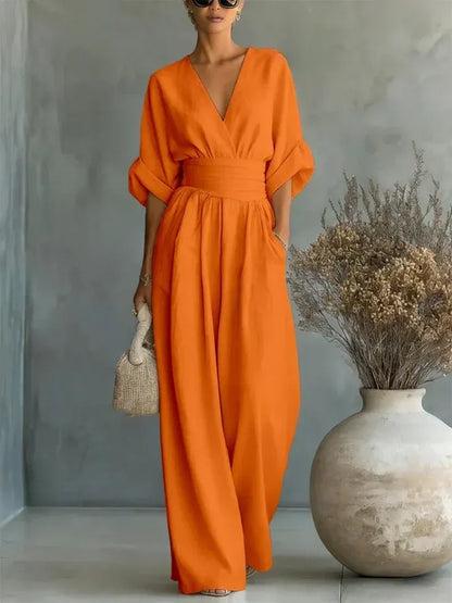 Marta - Elegante mono con escote en V y cintura alta