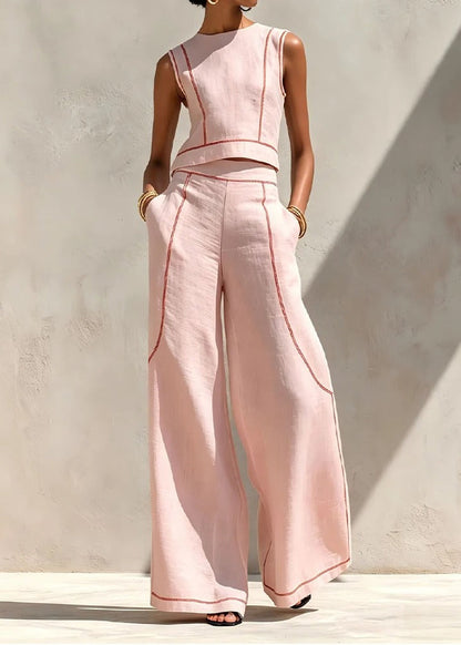 Inés - Conjunto de Dos Piezas con Pantalón Palazzo y Detalles en Contraste