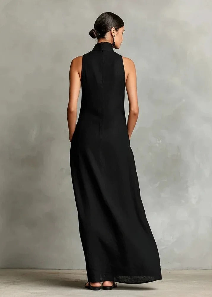 Marina - Vestido Largo Holgado sin Mangas con Cuello Alto