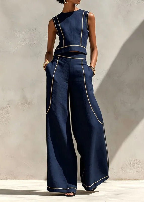 Inés - Conjunto de Dos Piezas con Pantalón Palazzo y Detalles en Contraste