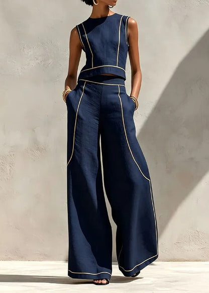 Inés - Conjunto de Dos Piezas con Pantalón Palazzo y Detalles en Contraste