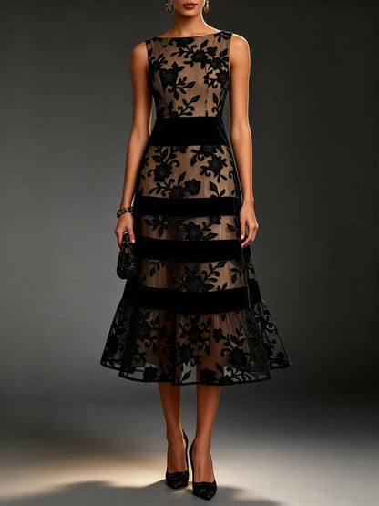 Odette - Vestido Midi de Tul Bordado Floral