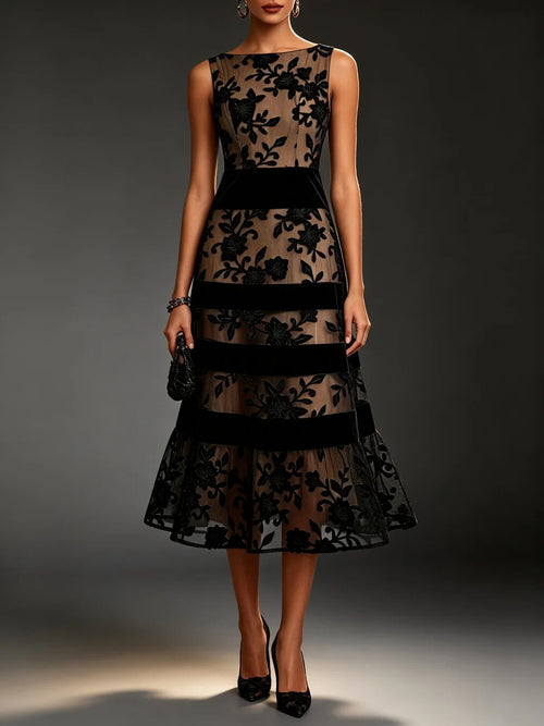 Odette - Vestido Midi de Tul Bordado Floral