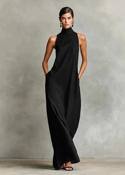 Marina - Vestido Largo Holgado sin Mangas con Cuello Alto