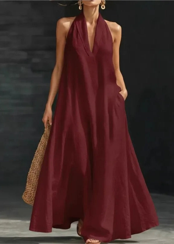 Clara - Vestido de Algodón y Lino Maxi Halter