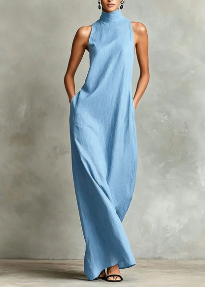 Marina - Vestido Largo Holgado sin Mangas con Cuello Alto