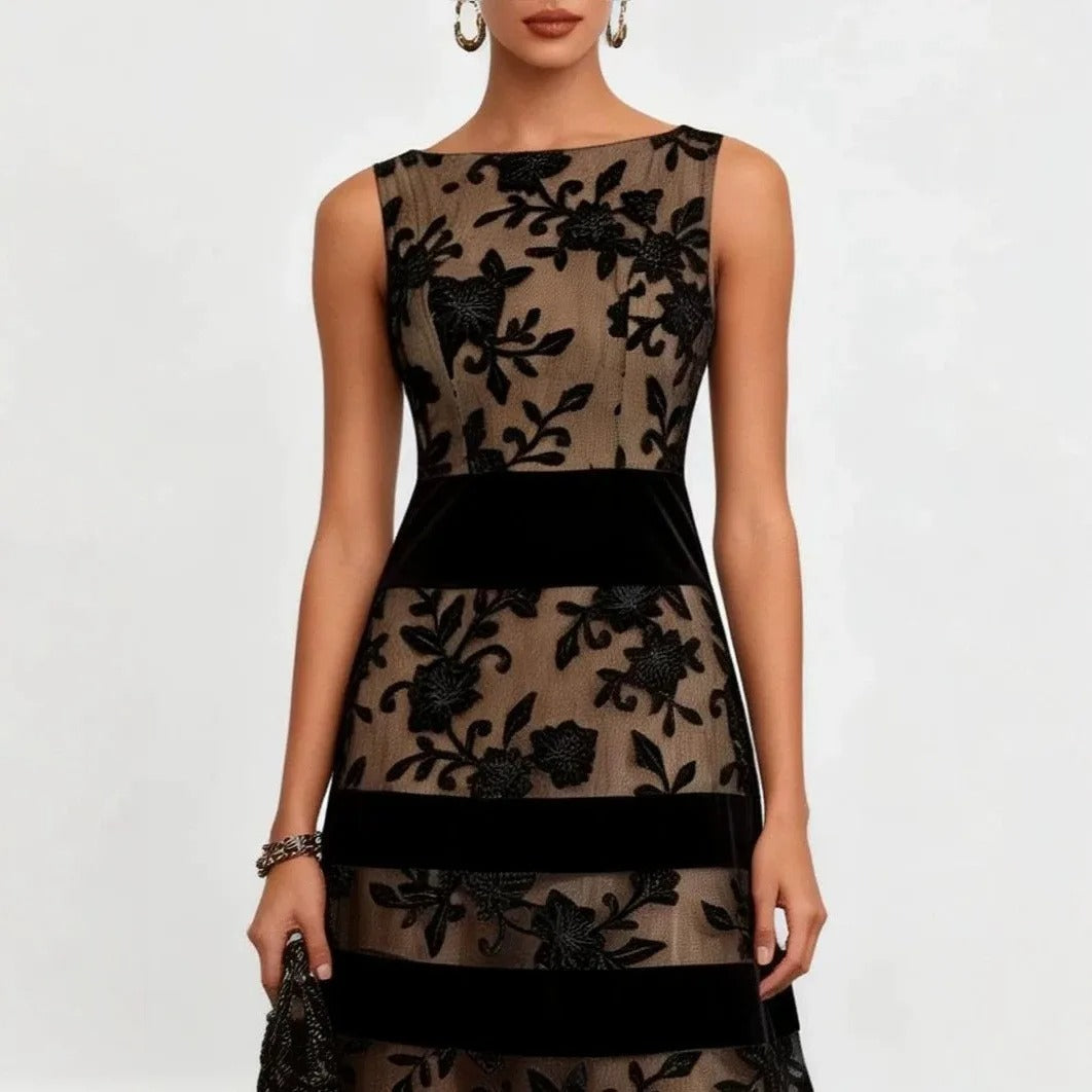 Odette - Vestido Midi de Tul Bordado Floral