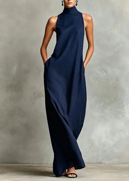 Marina - Vestido Largo Holgado sin Mangas con Cuello Alto