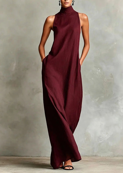 Marina - Vestido Largo Holgado sin Mangas con Cuello Alto