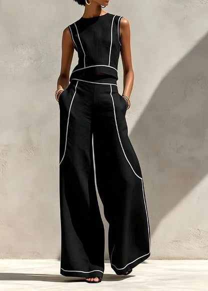 Inés - Conjunto de Dos Piezas con Pantalón Palazzo y Detalles en Contraste