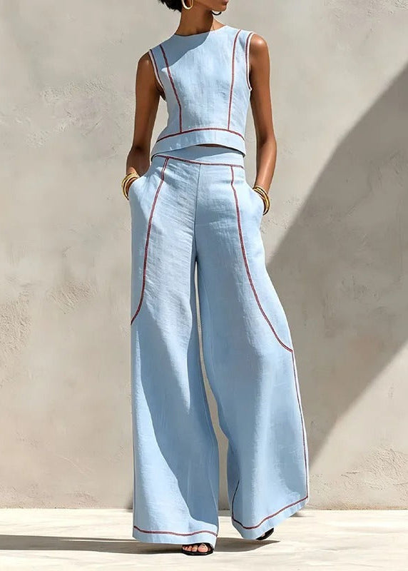 Inés - Conjunto de Dos Piezas con Pantalón Palazzo y Detalles en Contraste