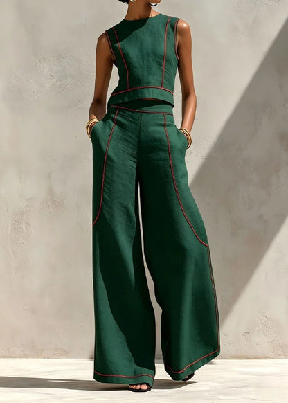 Inés - Conjunto de Dos Piezas con Pantalón Palazzo y Detalles en Contraste