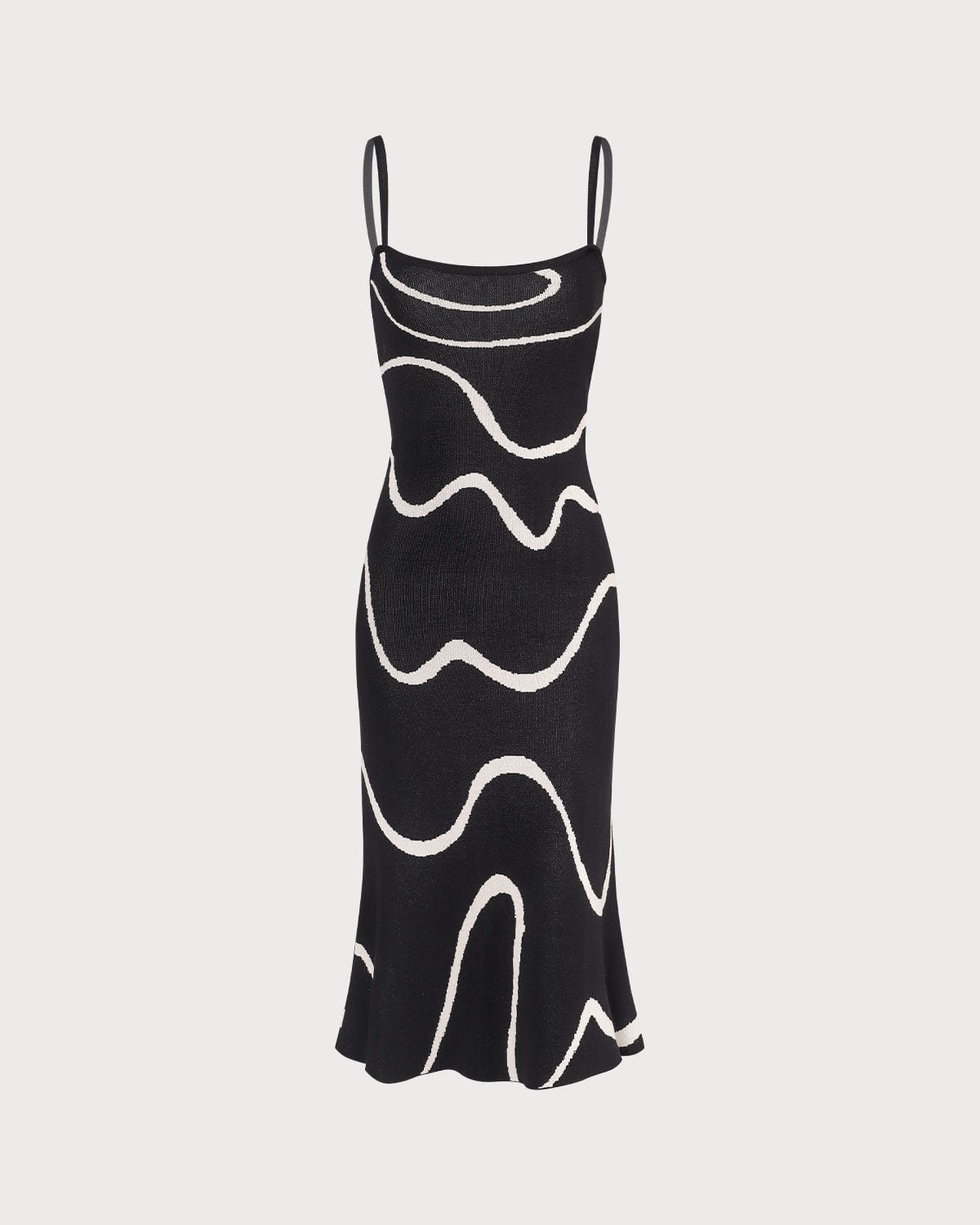 Luna - Vestido midi de punto negro con bajo sirena y ondas