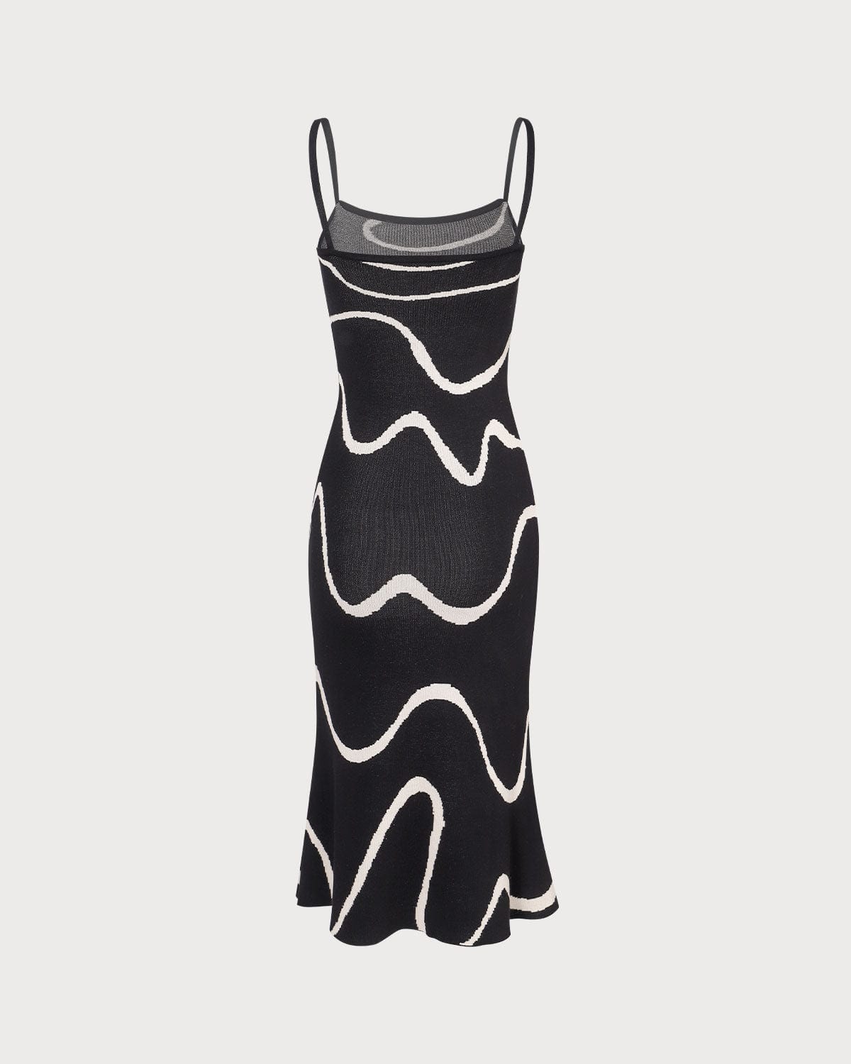 Luna - Vestido midi de punto negro con bajo sirena y ondas