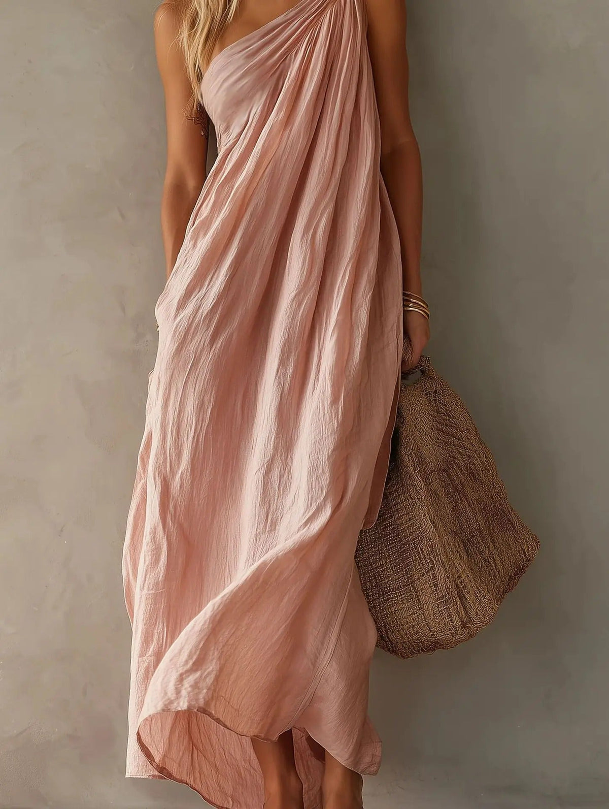 Adriana - Vestido Maxi Asimétrico de Efecto Lino