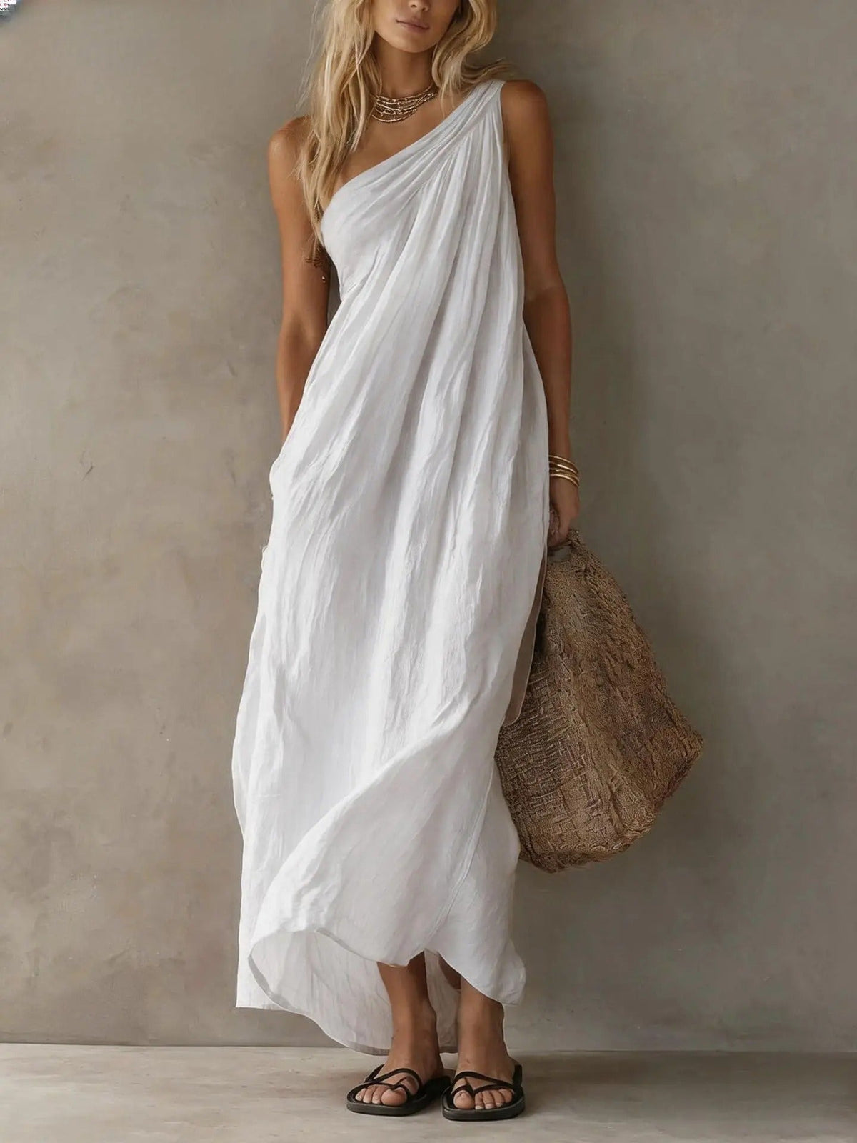 Adriana - Vestido Maxi Asimétrico de Efecto Lino