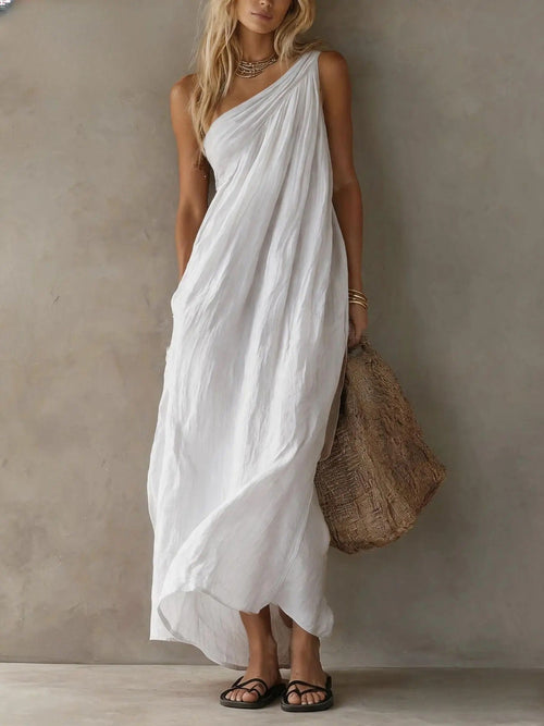 Adriana - Vestido Maxi Asimétrico de Efecto Lino