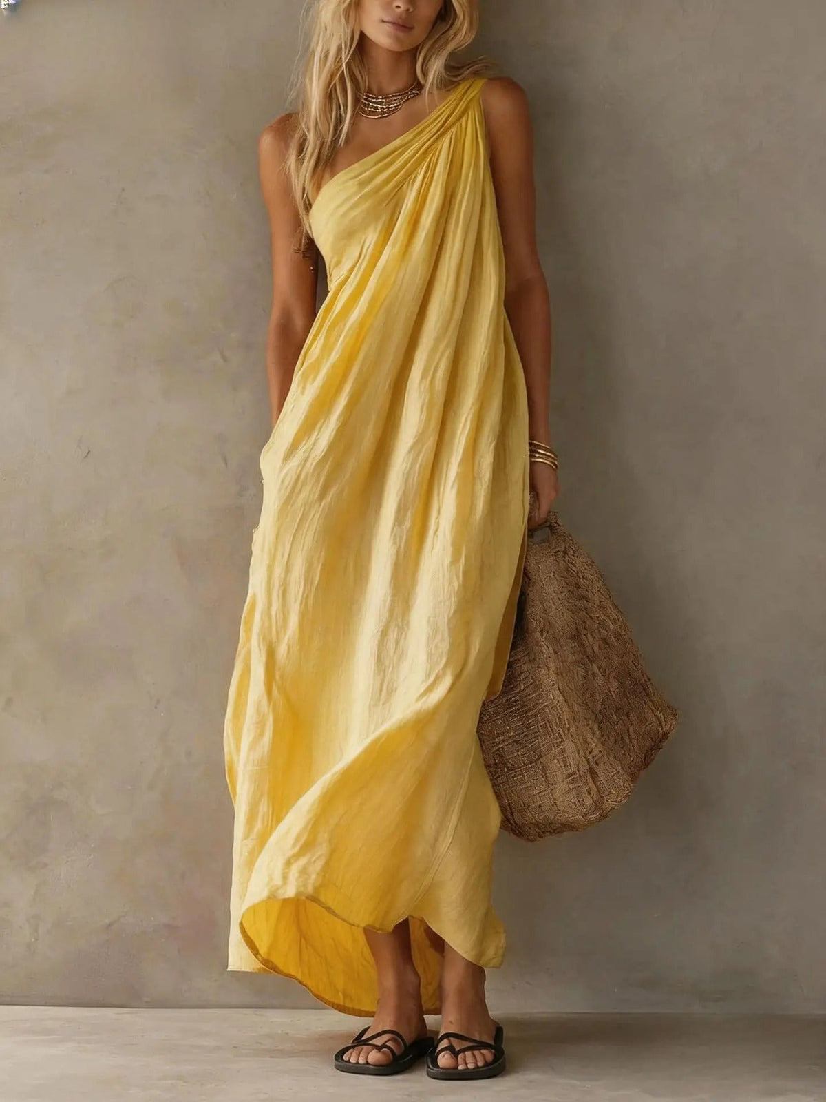 Adriana - Vestido Maxi Asimétrico de Efecto Lino