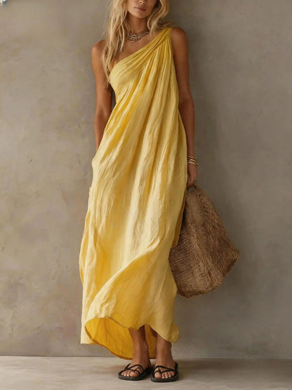 Adriana - Vestido Maxi Asimétrico de Efecto Lino